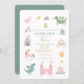 Fairytale Princess Dragon Birthday Invitation Kaart