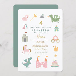 Fairytale Princess Dragon Birthday Invitation Kaart
