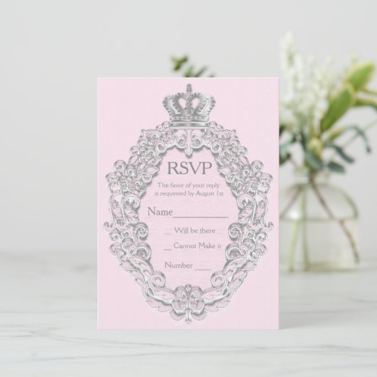 Fairytale  Princess Pink Royal RSVP-kaart Kaart (Staand voorkant)