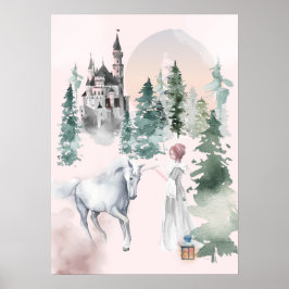 Fairytale prinses en Unicorn van Forest Castle Poster