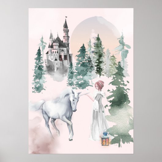 Fairytale prinses en Unicorn van Forest Castle Poster (Voorkant)