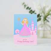 Fairytale prinses in Pink Birthaday Party Briefkaart (Staand voorkant)