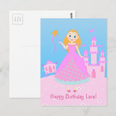 Fairytale prinses in Pink Birthaday Party Briefkaart (Voorkant / Achterkant)