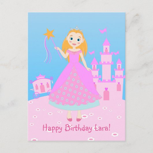 Fairytale prinses in Pink Birthaday Party Briefkaart (Voorkant)