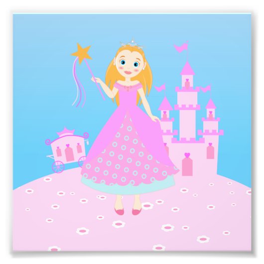 Fairytale prinses in Pink Birthaday Party Foto Afdruk (Voorkant)