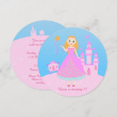 Fairytale prinses in Pink Birthaday Party Kaart (Voorkant / Achterkant)