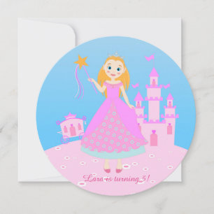 Fairytale prinses in Pink Birthaday Party Kaart