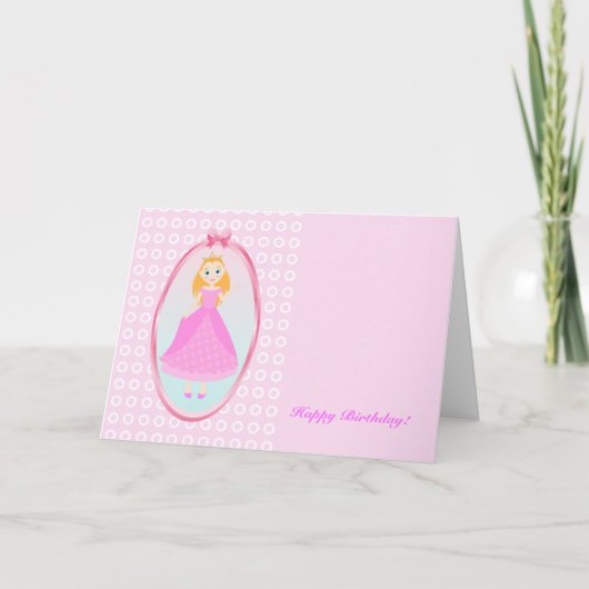 Fairytale prinses in Pink Birthaday Party Kaart (Voorkant)