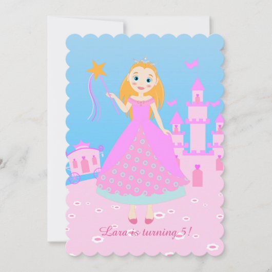 Fairytale prinses in Pink Birthaday Party Kaart (Voorkant)
