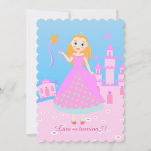 Fairytale prinses in Pink Birthaday Party Kaart
