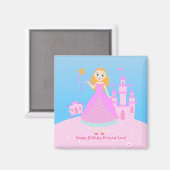 Fairytale prinses in Pink Birthaday Party Magneet (Voorkant / Achterkant)