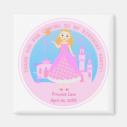 Fairytale prinses in Pink Birthaday Party Magneet (Voorkant)
