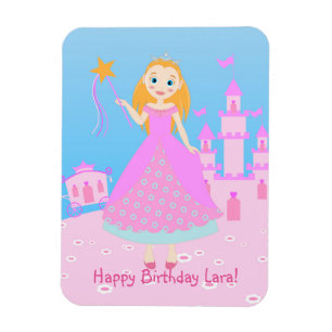 Fairytale prinses in Pink Birthaday Party Magneet