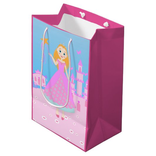 Fairytale prinses in Pink Birthaday Party Medium Cadeauzakje (Voorkant Gekanteld)