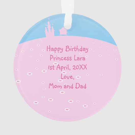 Fairytale prinses in Pink Birthaday Party Ornament (achterkant)