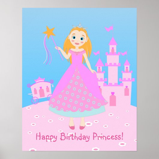 Fairytale prinses in Pink Birthaday Party Poster (Voorkant)