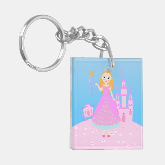 Fairytale prinses in Pink Birthaday Party Sleutelhanger (Voorkant Links)