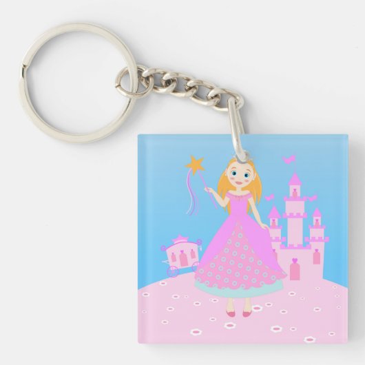 Fairytale prinses in Pink Birthaday Party Sleutelhanger (Voorkant)
