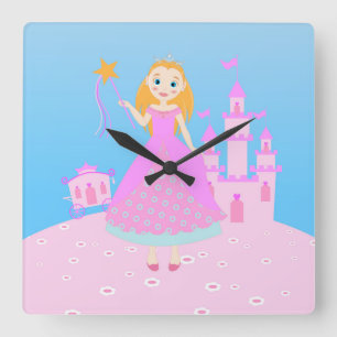 Fairytale prinses in Pink Birthaday Party Vierkante Klok