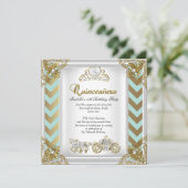Fairytale Quinceanera 15e verjaardag Mint Gold 2 Kaart (Staand voorkant)