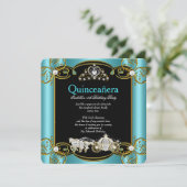 Fairytale Quinceanera 15th Birthday Blauwgroen Blu Kaart (Staand voorkant)