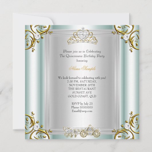 Fairytale Quinceanera 15th Birthday Mint Blue Kaart (Achterkant)