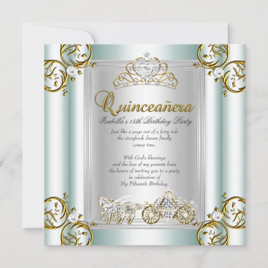 Fairytale Quinceanera 15th Birthday Mint Blue Kaart (Voorkant)