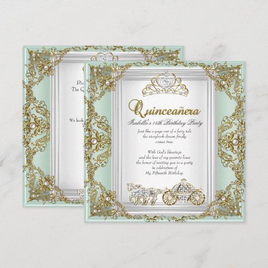Fairytale Quinceanera 15th Birthday Mint Green Kaart (Voorkant / Achterkant)
