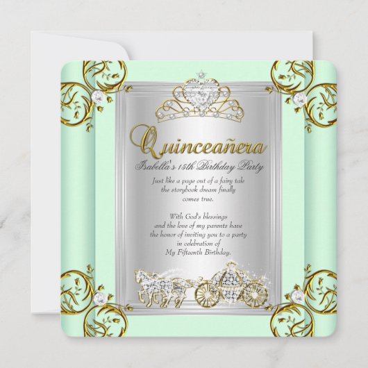 Fairytale Quinceanera 15th Birthday Mint Green Kaart (Voorkant)
