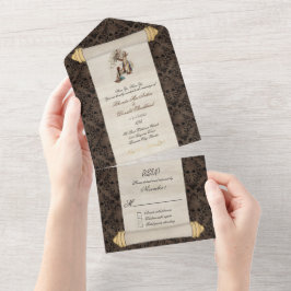 Fairytale Romantic Lord en Lady Scroll Wedding All In One Uitnodiging