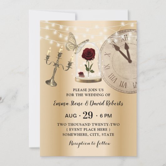 Fairytale Roos Flower Dome Modern Gold Wedding Kaart (Voorkant)