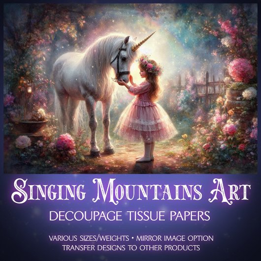 Fairytale Secret Garden Unicorn Girl Decoupage  Tissuepapier