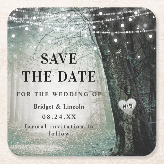 Fairytale sprookjesgroen bos bespaart de datum kartonnen onderzetters (Voorkant)