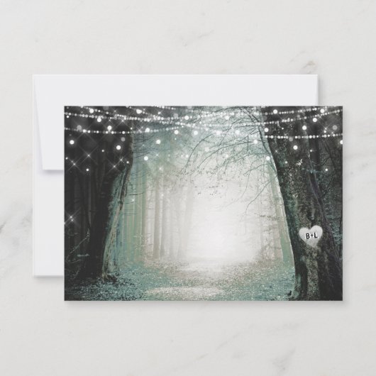 Fairytale sprookjesgroen bos bespaart de datum save the date (Achterkant)