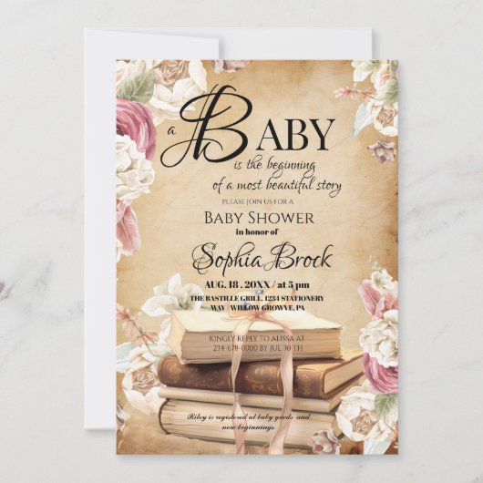 Fairytale Story Book Flower Baby Shower  Kaart (Voorkant)