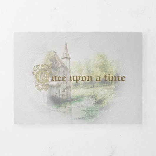 Fairytale Storybook Trifold Weddenschap Drieluik Uitnodiging (Cover)
