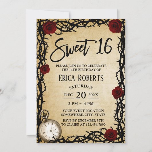 Fairytale Sweet 16  rode rozen & Thorn Kaart (Voorkant)