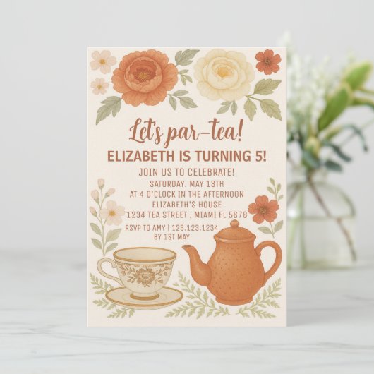 Fairytale Tea Party verjaardagsuitnodiging Kaart (Staand voorkant)