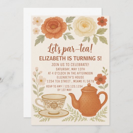 Fairytale Tea Party verjaardagsuitnodiging Kaart (Voorkant / Achterkant)