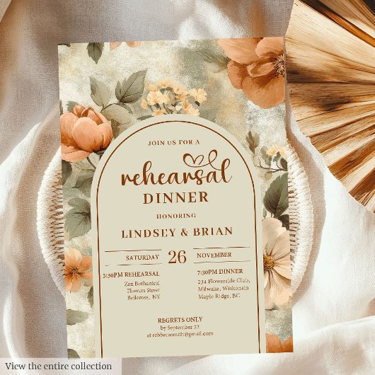 Fairytale Terracotta Sage Floral Rehearsal Invite Kaart