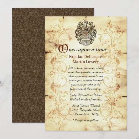 Fairytale Unicorn Crest Wedding Kaart (Voorkant / Achterkant)