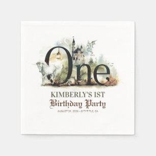 Fairytale Unicorn Dragon en Castle 1st Birthday Servet