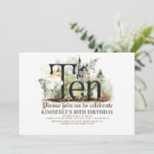 Fairytale Unicorn Dragon Magic Castle 10 Birthday Kaart (Staand voorkant)