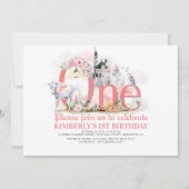 Fairytale Unicorn Princess Castle 1st Birthday Kaart (Voorkant)