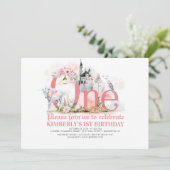 Fairytale Unicorn Princess Castle 1st Birthday Kaart (Staand voorkant)