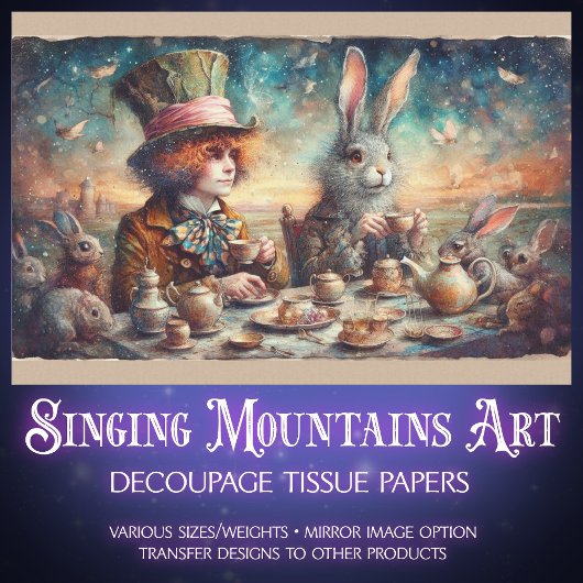 Fairytale Vintage Mad Hatter Tea Party Decoupage Tissuepapier