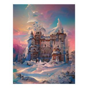 Fairytale wereld, Winter Castle, sneeuwkasteel, ma Foto Afdruk
