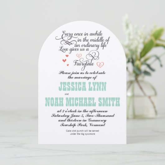 FairyTale Whimsical Hearts Mint Coral Love Bird Kaart (Staand voorkant)