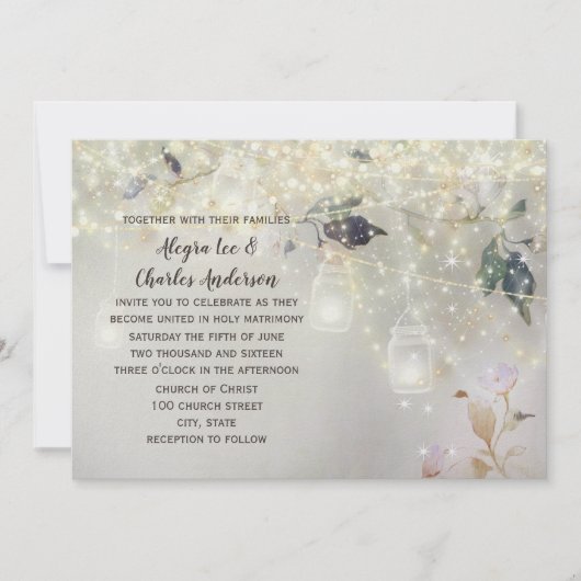 Fairytale Woodsy Farmhouse Mason Jar Wedding Kaart (Voorkant)