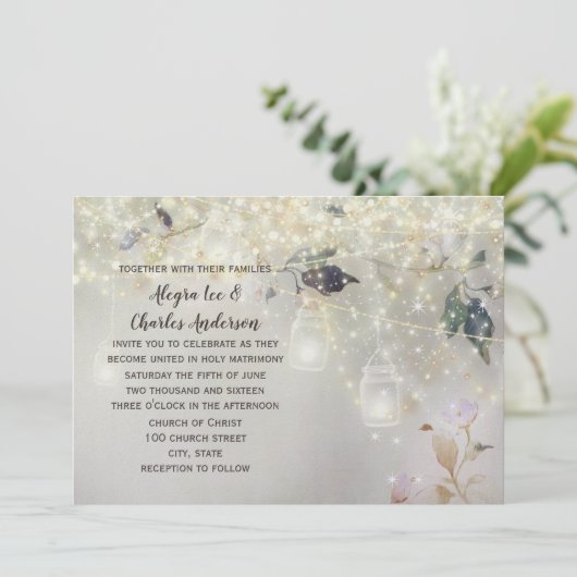 Fairytale Woodsy Farmhouse Mason Jar Wedding Kaart (Staand voorkant)